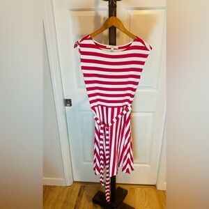 LOFT Striped Dress in Red and White
